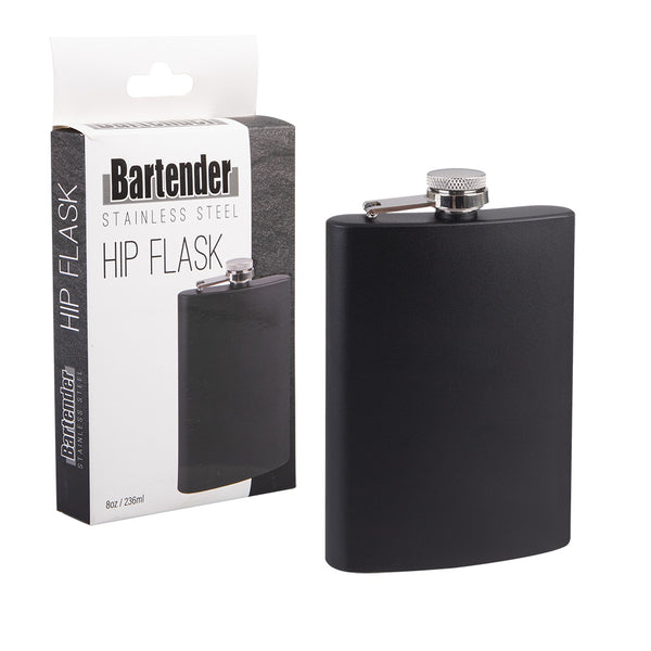 Bartender Stainless Steel Hip Flask 236mL (Matte Black)