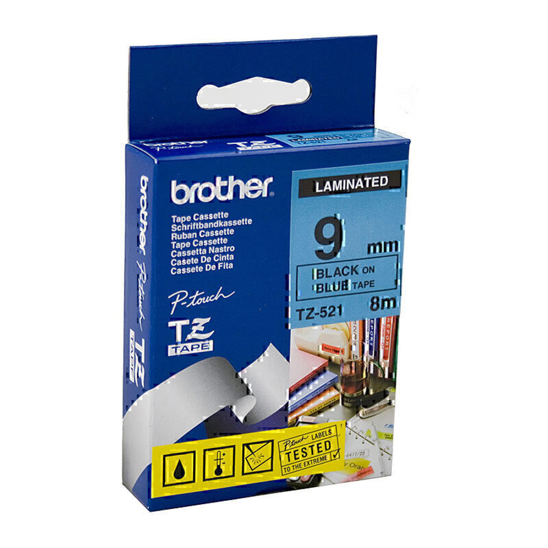 Broer gelamineerd zwart op blauwe labeling tape