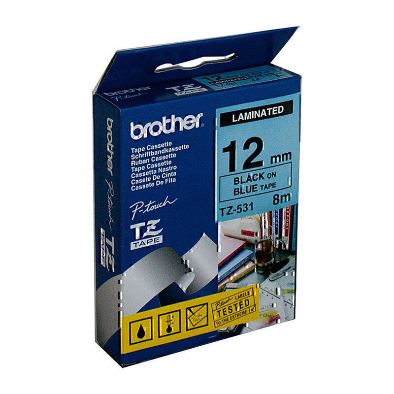 Broer gelamineerd zwart op blauwe labeling tape