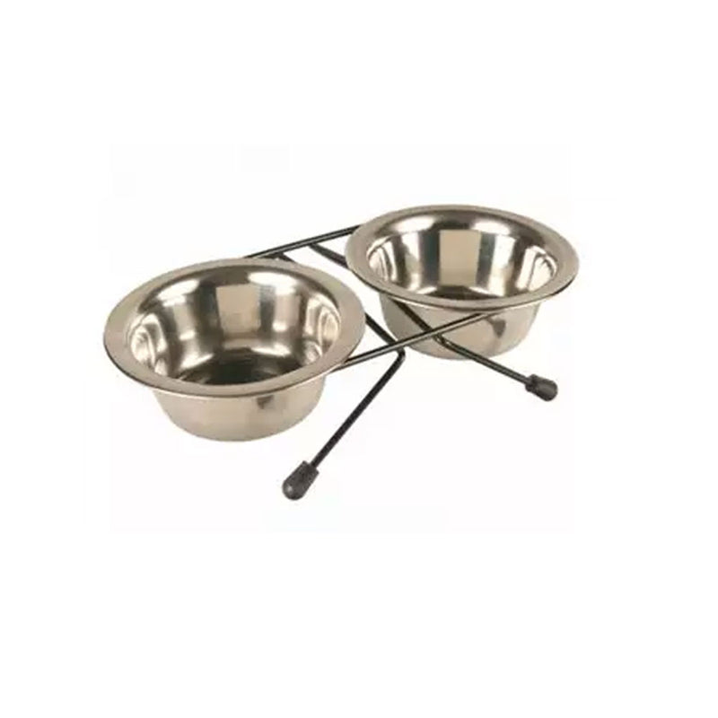 Double Steel Dog Bowl with Wire Stand