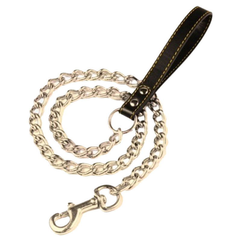 Elite Pet Chrome Chain Lead avec poignée en cuir