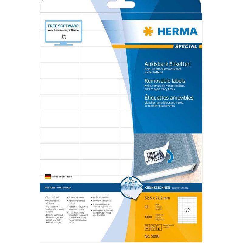 Herma Removable Labels A4 25pc (White)