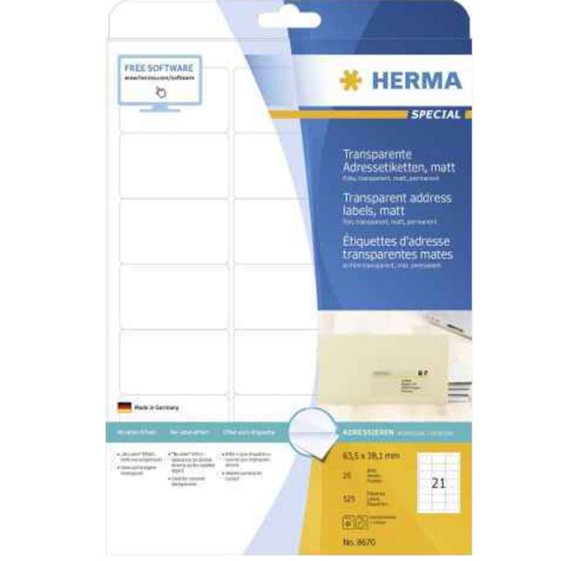 Herma Transparent Matte Labels A4 25pc