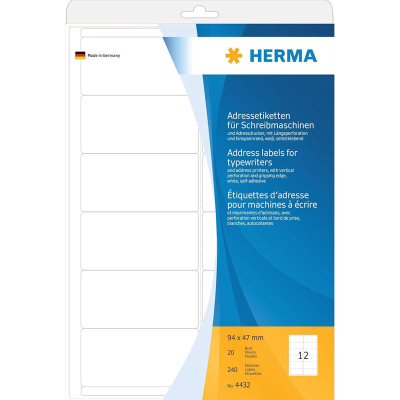 Herma Permanent Adhesive Typewriter Labels A4