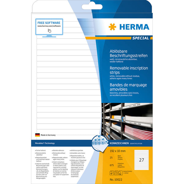 Herma Removable Inscription Strips A4 White 25pc (192x10mm)