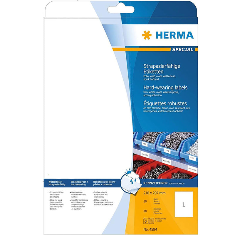 Herma Hard-Wearing Labels A4 10pc (White)