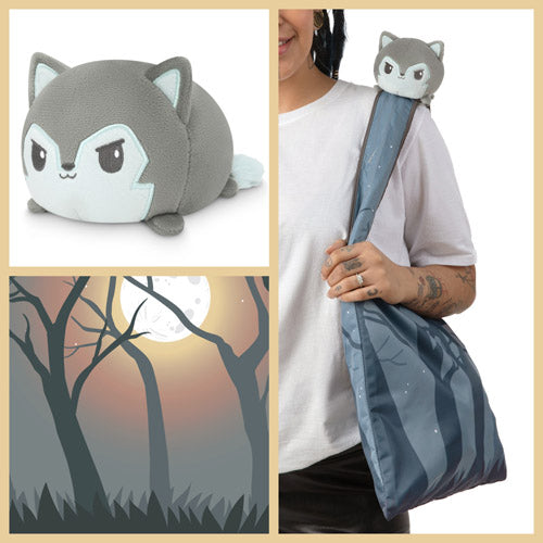 Gray Forest Tote Bag and Light Gray Wolf Plushie