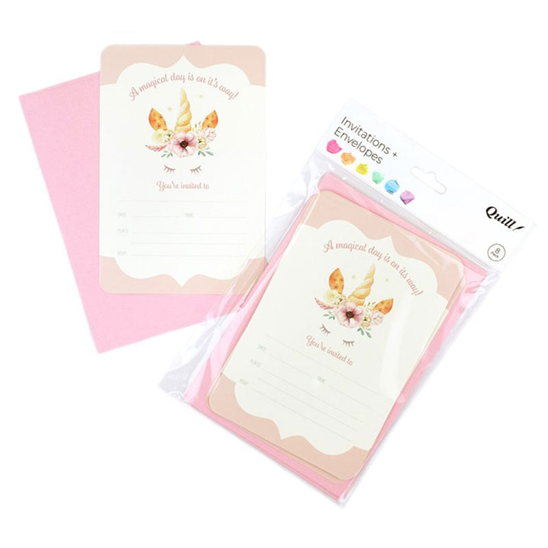 Quill Party Invitation Card & Enveloppe 8pk