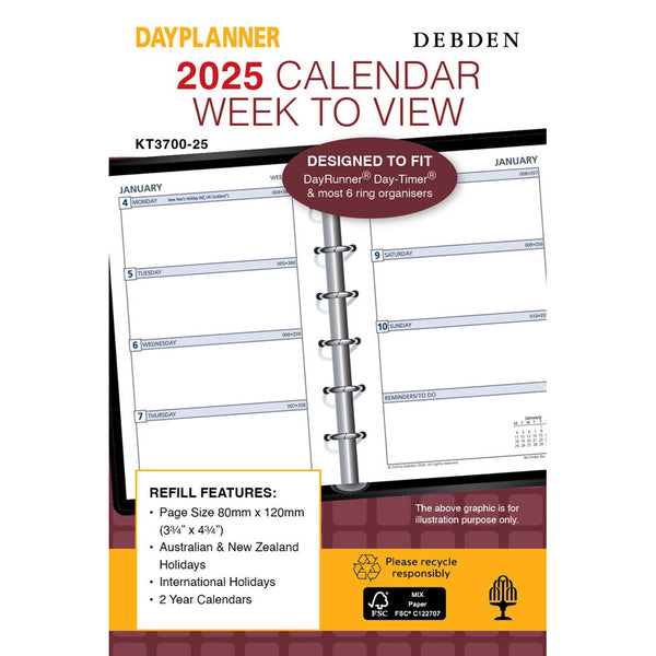 Debden 6-Ring WTV 2025 Pocket Dayplanner Refill (80x120mm)