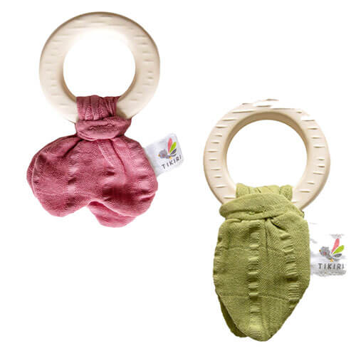 Tikiri Natural Rubber Teether with Muslin Tie