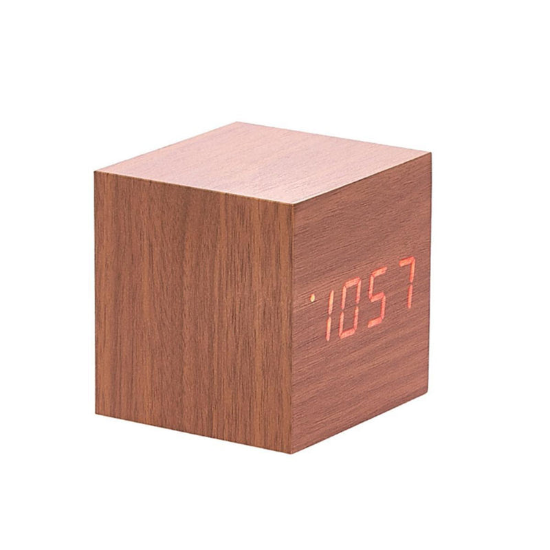 LED Wooden Cube Desk Clock w/ Temp/Date Display