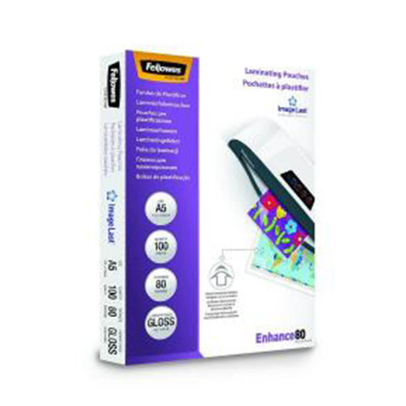 Fellowes pochettes de plastification 80 microns brillant 100pk