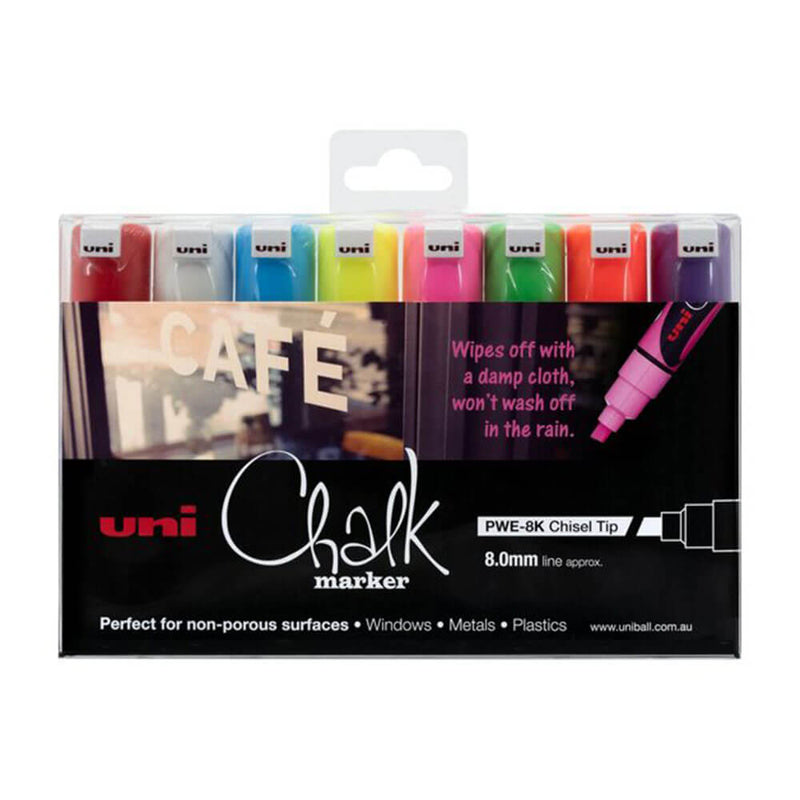 Uni Chalk Marker 8.0mm Pointe biseautée Assorties