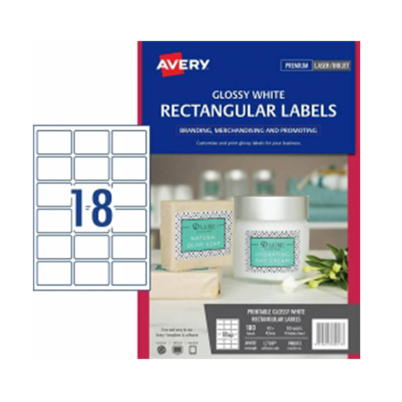 Avery Lot de 10 étiquettes brillantes rectangulaires blanches