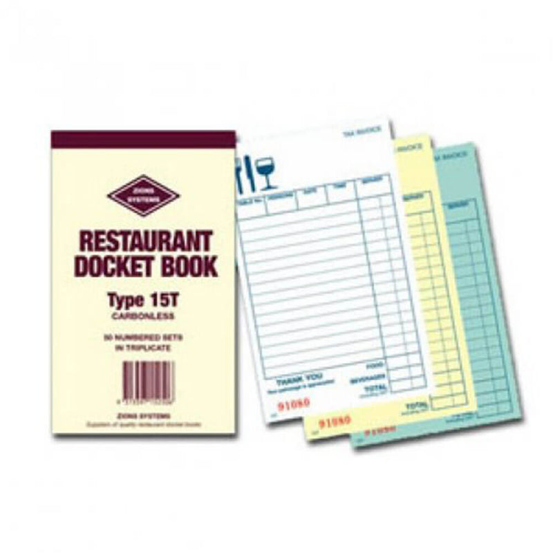 Zions Carbonless Triplicate Restaurant Docket Book