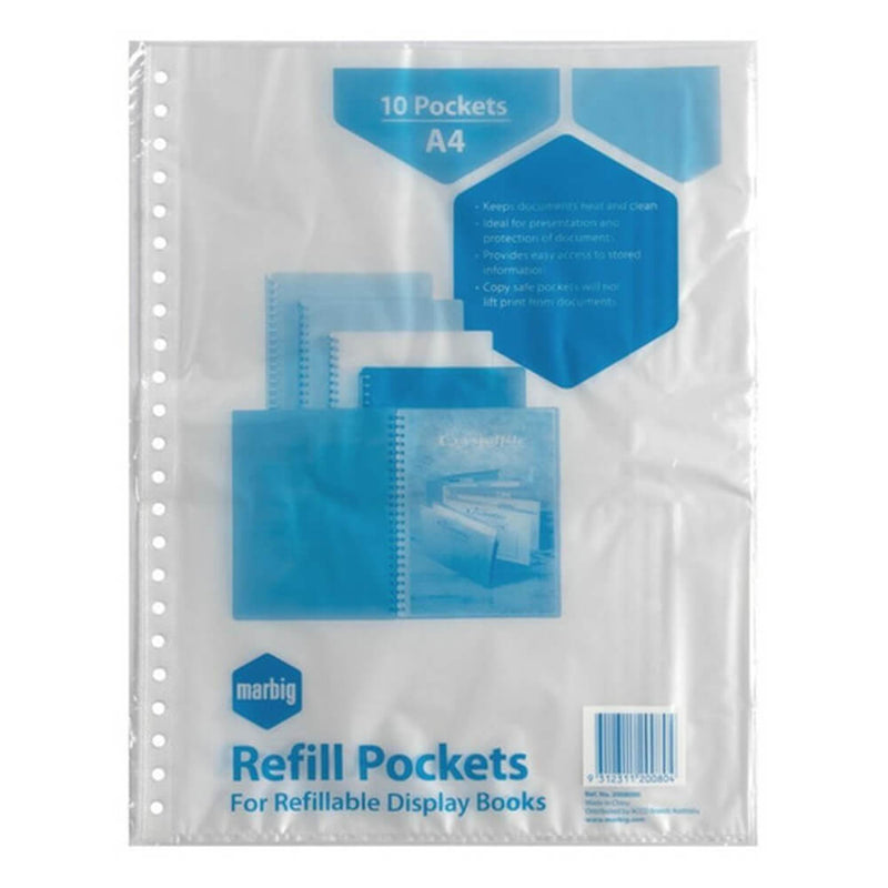 Pochettes de recharge de livre d'affichage Marbig 10pk (A4)