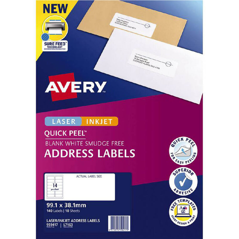 Avery Laser Inkjet Quick Peel Adressetiketten