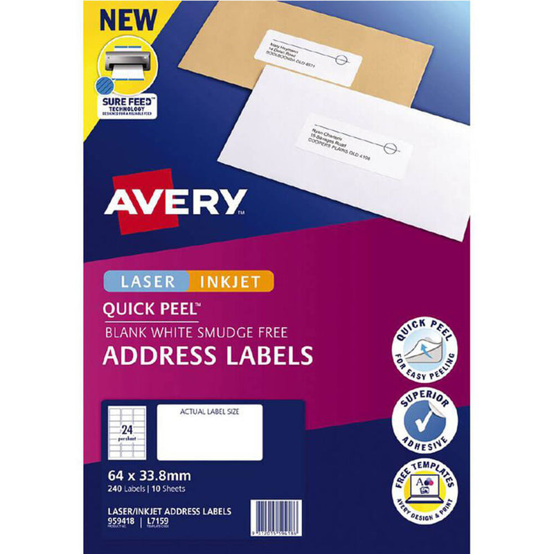 Avery Laser Inkjet Quick Peel Adres Labels