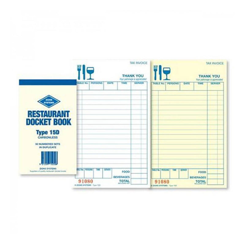 Zions Carnet de notes de restaurant en double autocopiant